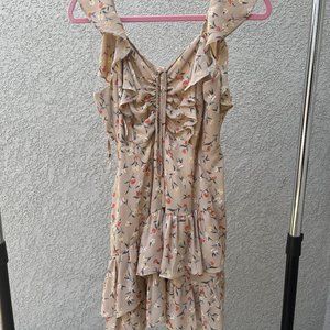 J.O.A. Ruched Ruffle Dress in Taupe Floral